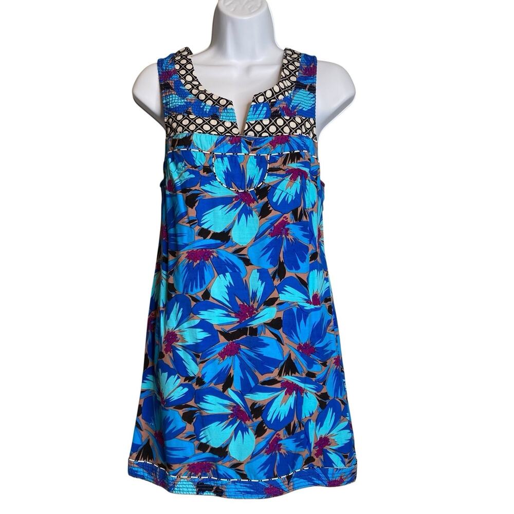 Free People Women's Blue Floral Print Sleeveless Dress Size 2‎ Boho Tropical